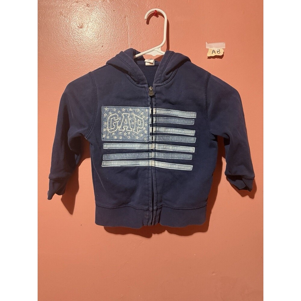 3/$15 Gap Toddler Boys Sweater 4 Blue American Flag Patiotic Full Zip Hooded